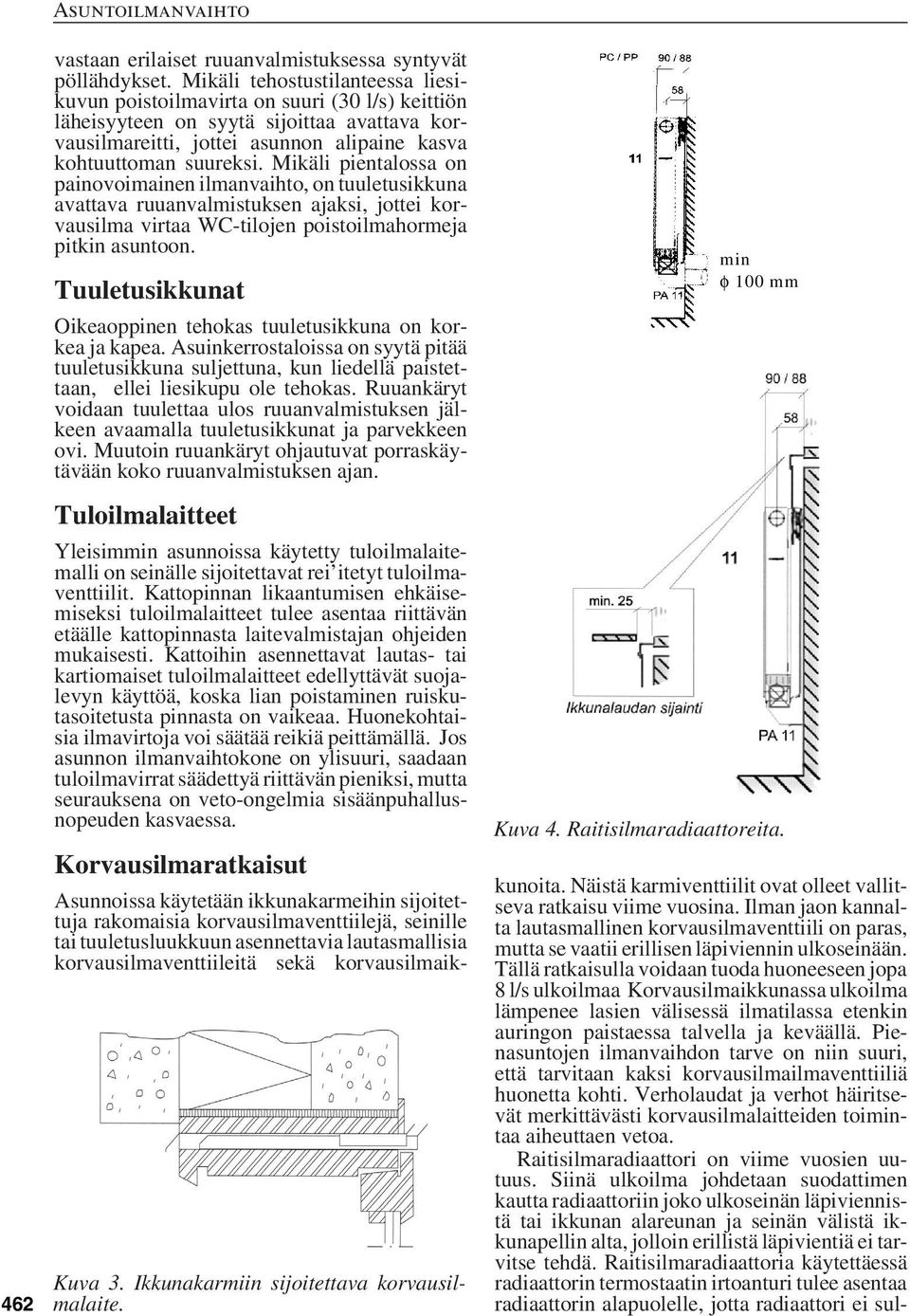 Mikäli pientalossa on painovoimainen ilmanvaihto, on tuuletusikkuna avattava ruuanvalmistuksen ajaksi, jottei korvausilma virtaa WC-tilojen poistoilmahormeja pitkin asuntoon.