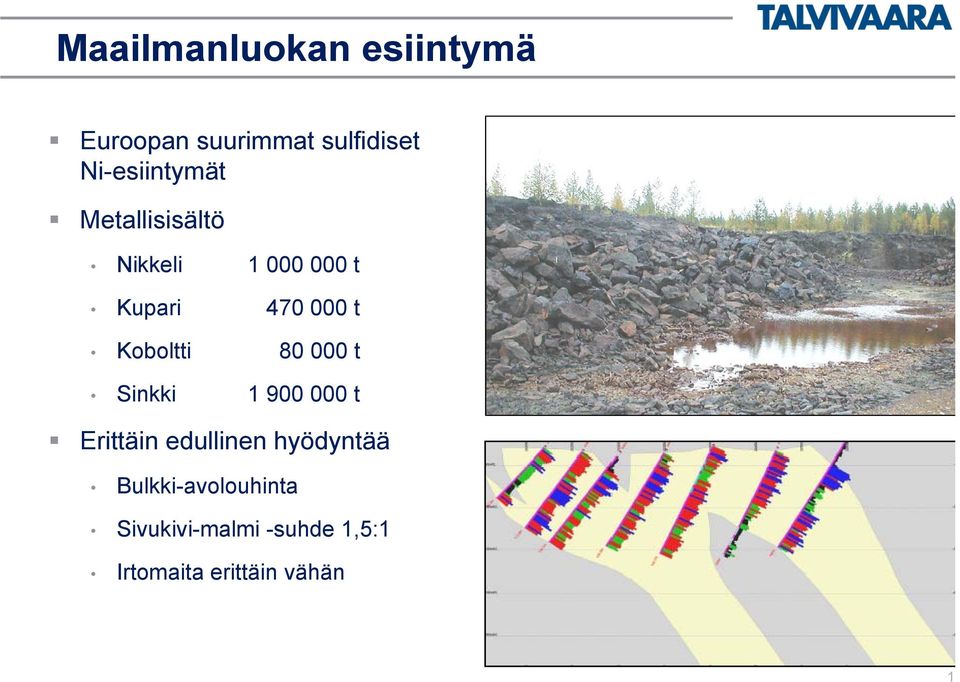 Koboltti 80 000 t Sinkki 1 900 000 t Erittäin edullinen hyödyntää