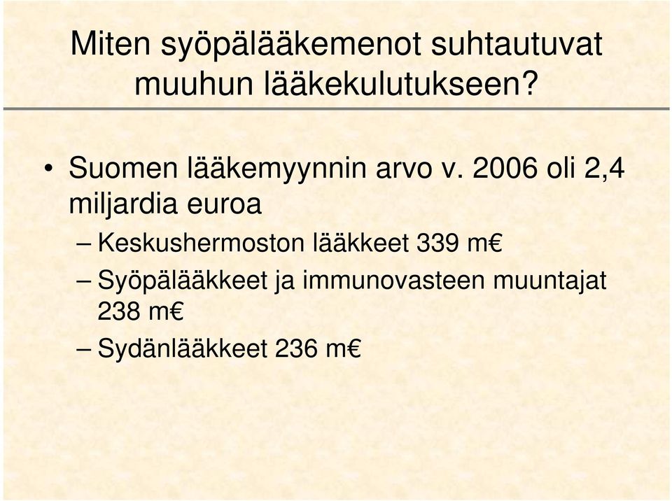 2006 oli 2,4 miljardia euroa Keskushermoston lääkkeet