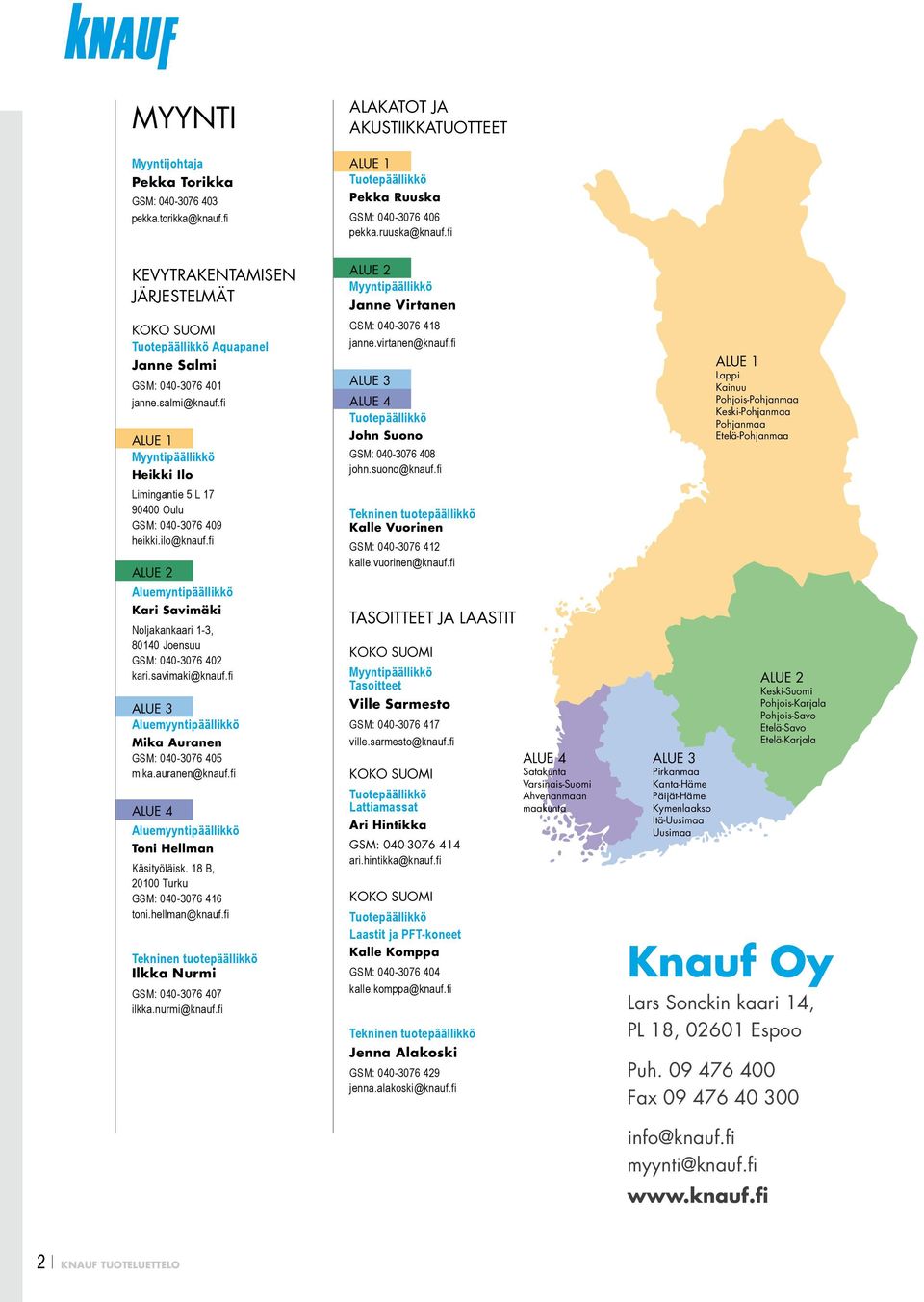 fi ALUE 1 Myyntipäällikkö Heikki Ilo Limingantie 5 L 17 90400 Oulu GSM: 040-3076 409 heikki.ilo@knauf.