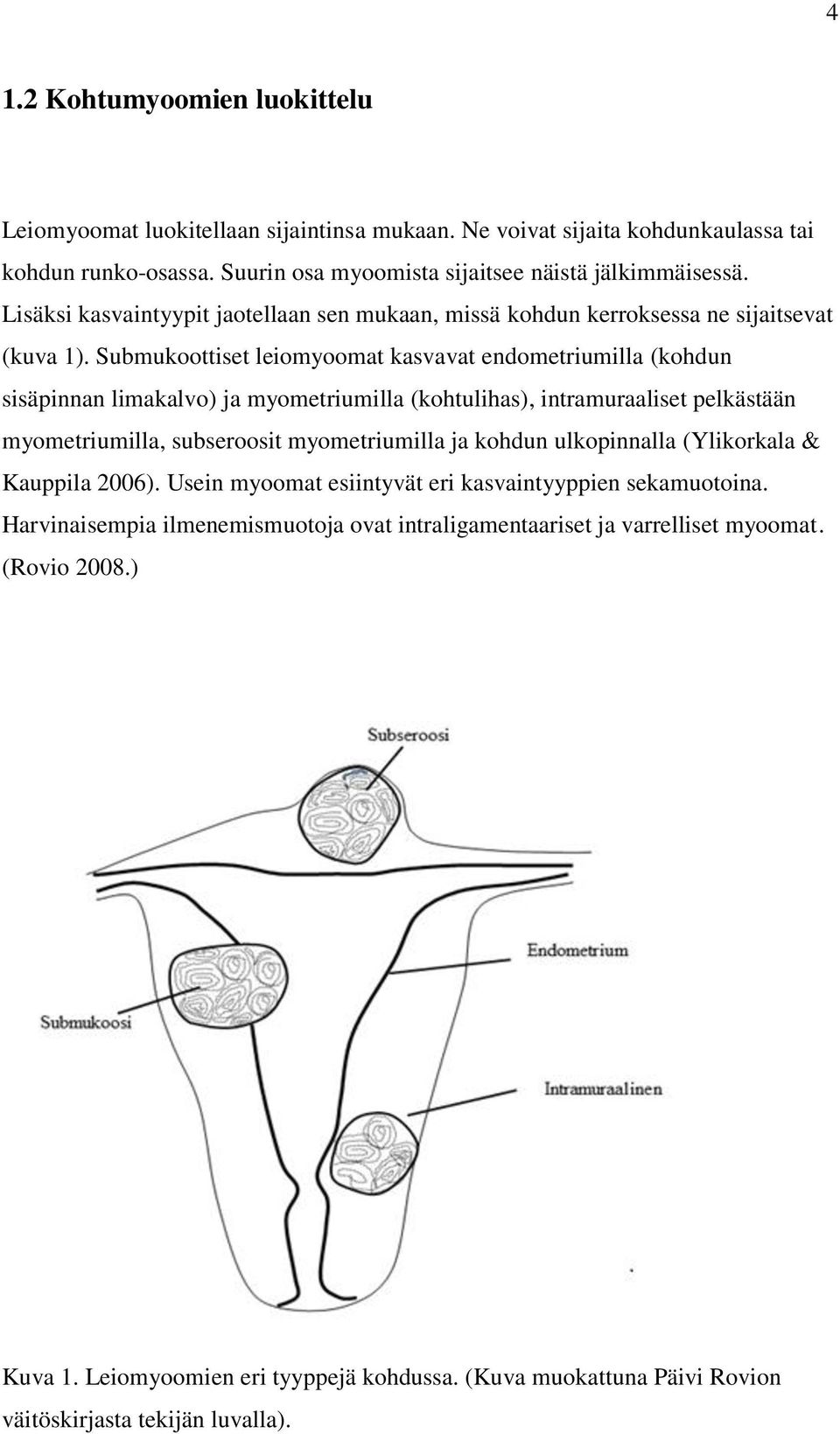 Submukoottiset leiomyoomat kasvavat endometriumilla (kohdun sisäpinnan limakalvo) ja myometriumilla (kohtulihas), intramuraaliset pelkästään myometriumilla, subseroosit myometriumilla ja kohdun