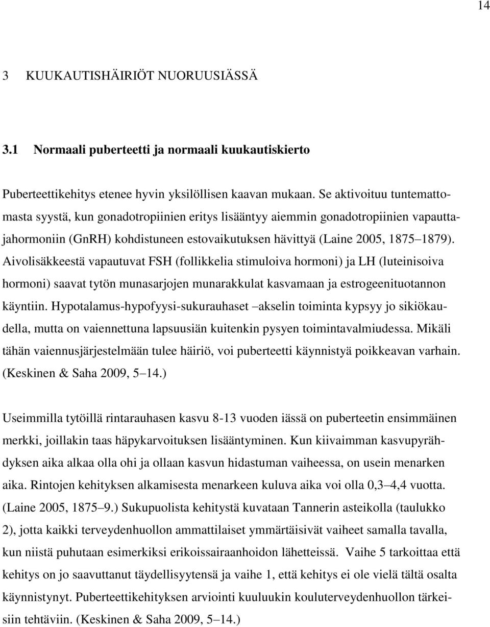 Aivolisäkkeestä vapautuvat FSH (follikkelia stimuloiva hormoni) ja LH (luteinisoiva hormoni) saavat tytön munasarjojen munarakkulat kasvamaan ja estrogeenituotannon käyntiin.
