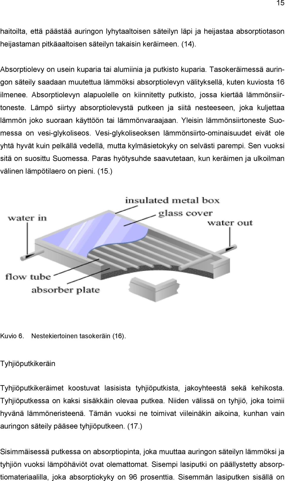 Absorptiolevyn alapuolelle on kiinnitetty putkisto, jossa kiertää lämmönsiirtoneste.