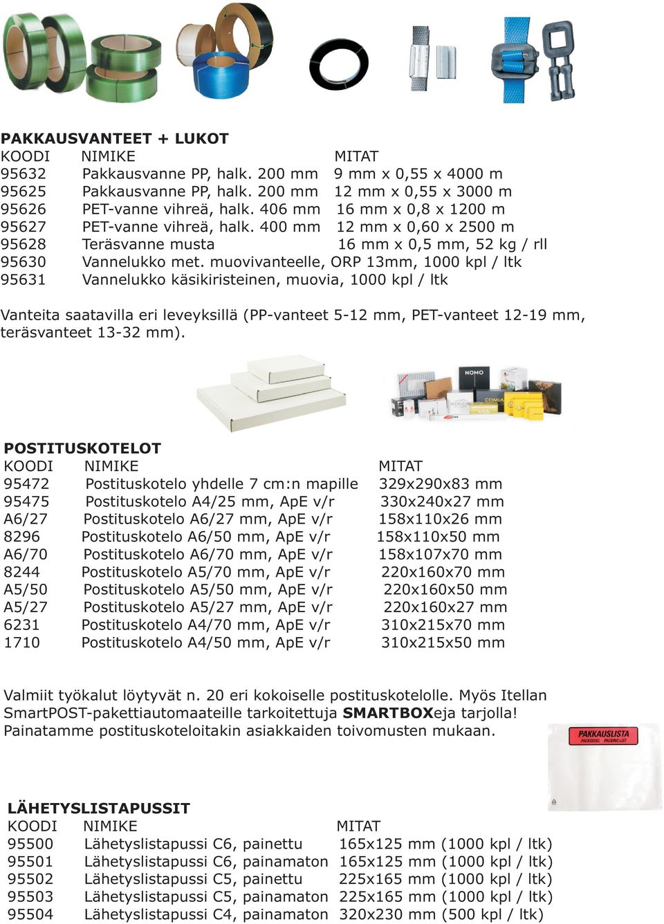 muovivanteelle, ORP 13mm, 1000 kpl / ltk 95631 Vannelukko käsikiristeinen, muovia, 1000 kpl / ltk Vanteita saatavilla eri leveyksillä (PP-vanteet 5-12 mm, PET-vanteet 12-19 mm, teräsvanteet 13-32 mm).