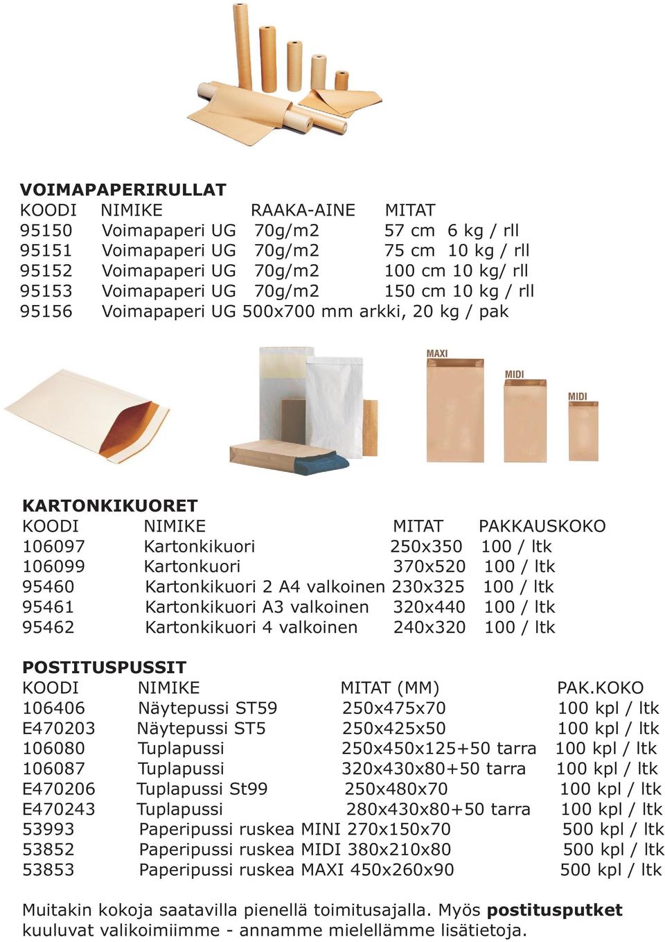 95460 Kartonkikuori 2 A4 valkoinen 230x325 100 / ltk 95461 Kartonkikuori A3 valkoinen 320x440 100 / ltk 95462 Kartonkikuori 4 valkoinen 240x320 100 / ltk POSTITUSPUSSIT (MM) PAK.