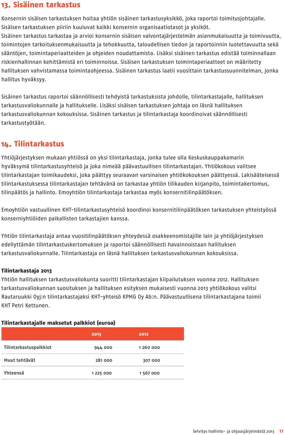 Sisäinen tarkastus tarkastaa ja arvioi konsernin sisäisen valvontajärjestelmän asianmukaisuutta ja toimivuutta, toimintojen tarkoituksenmukaisuutta ja tehokkuutta, taloudellisen tiedon ja