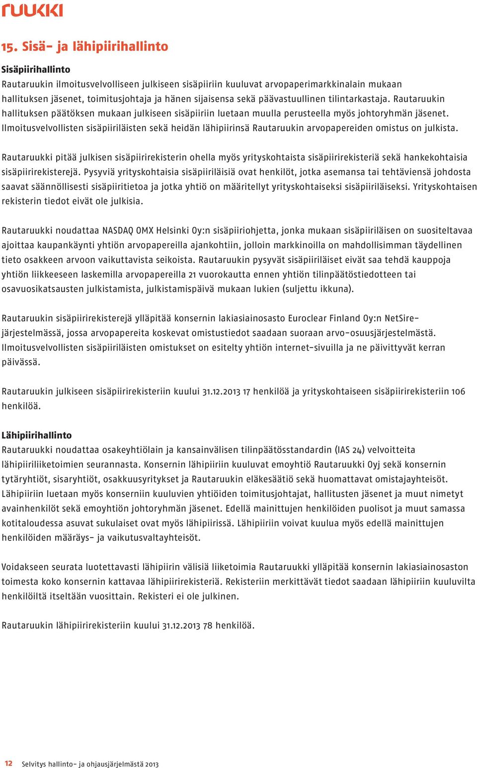 Ilmoitusvelvollisten sisäpiiriläisten sekä heidän lähipiirinsä Rautaruukin arvopapereiden omistus on julkista.