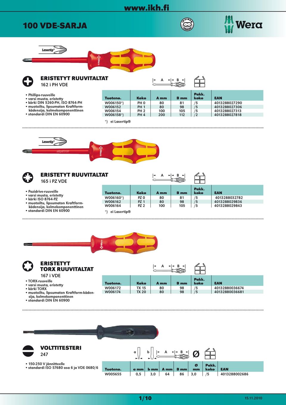 Koko A mm B mm W006150*) PH 0 80 81 /5 4013288027290 W006152 PH 1 80 98 /5 4013288027306 W006154 PH 2 100 105 /5 4013288027313 W006158*) PH 4 200 112 /2 4013288027818 *) ei Lasertip ERISTETYT