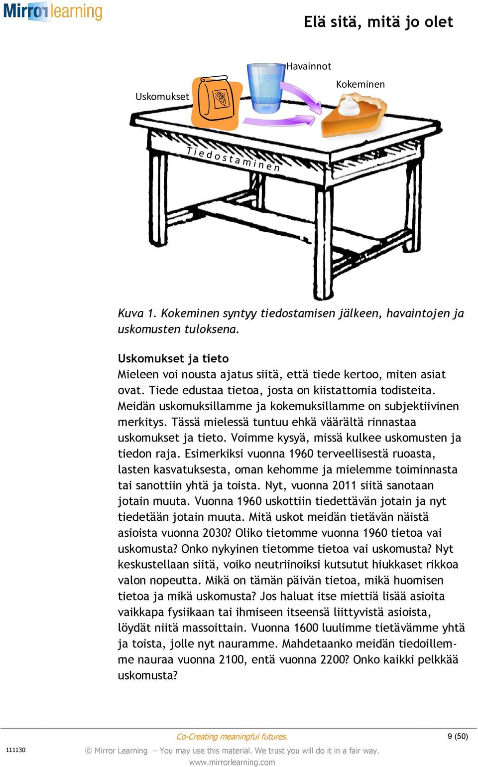 Meidän uskomuksillamme ja kokemuksillamme on subjektiivinen merkitys. Tässä mielessä tuntuu ehkä väärältä rinnastaa uskomukset ja tieto. Voimme kysyä, missä kulkee uskomusten ja tiedon raja.