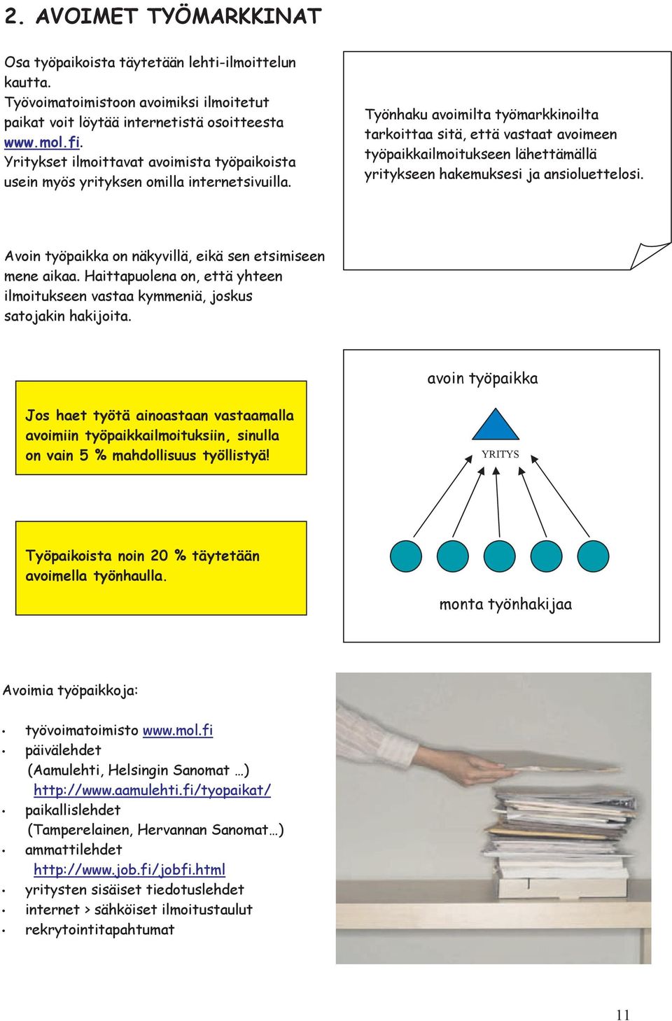 Työnhaku avoimilta työmarkkinoilta tarkoittaa sitä, että vastaat avoimeen työpaikkailmoitukseen lähettämällä yritykseen hakemuksesi ja ansioluettelosi.