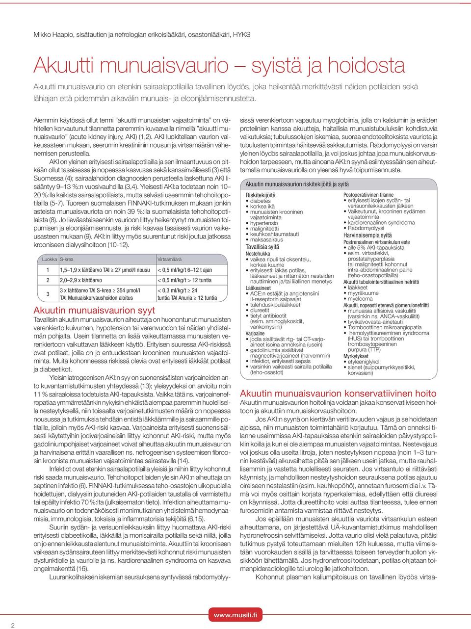 Aiemmin käytössä ollut termi akuutti munuaisten vajaatoiminta on vähitellen korvautunut tilannetta paremmin kuvaavalla nimellä akuutti munuaisvaurio (acute kidney injury, AKI) (1,2).