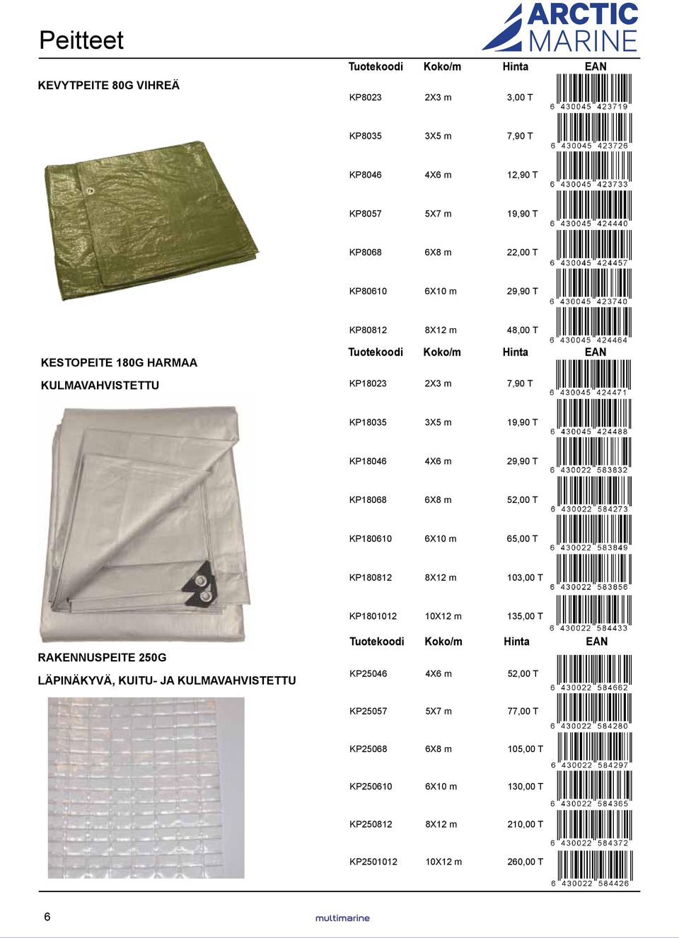 4X6 m 29,90 T KP18068 6X8 m 52,00 T KP180610 6X10 m 65,00 T KP180812 8X12 m 103,00 T KP1801012 10X12 m 135,00 T RAKENNUSPEITE 250G LÄPINÄKYVÄ, KUITU- JA