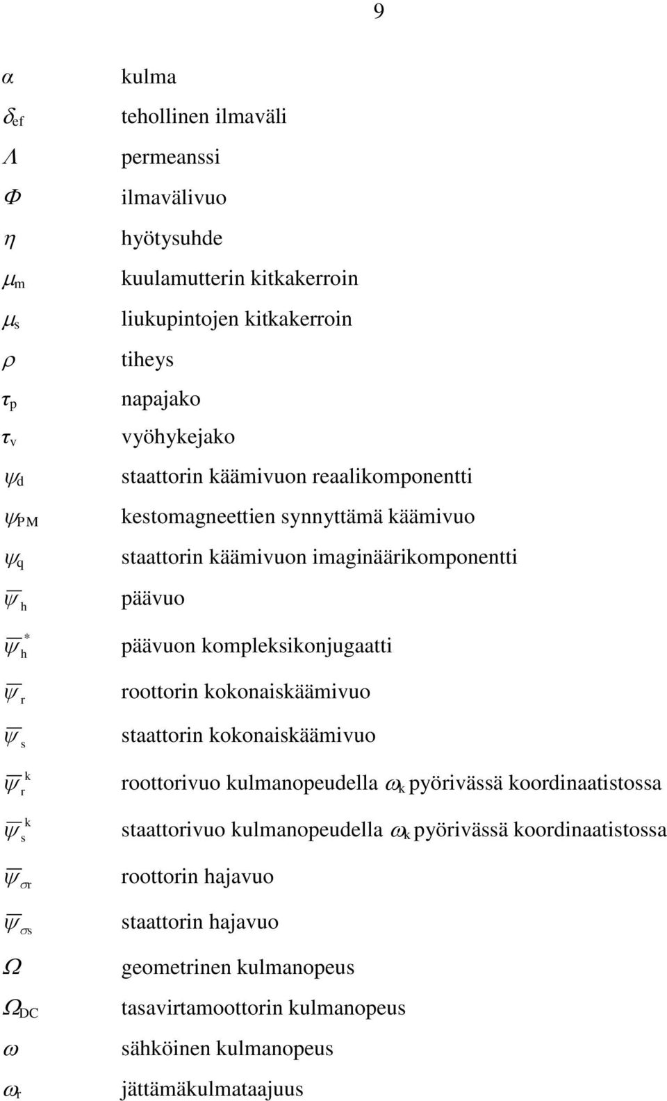 kompleksikonjugaatti roottorin kokonaiskäämivuo staattorin kokonaiskäämivuo roottorivuo kulmanopeudella k pyörivässä koordinaatistossa staattorivuo kulmanopeudella