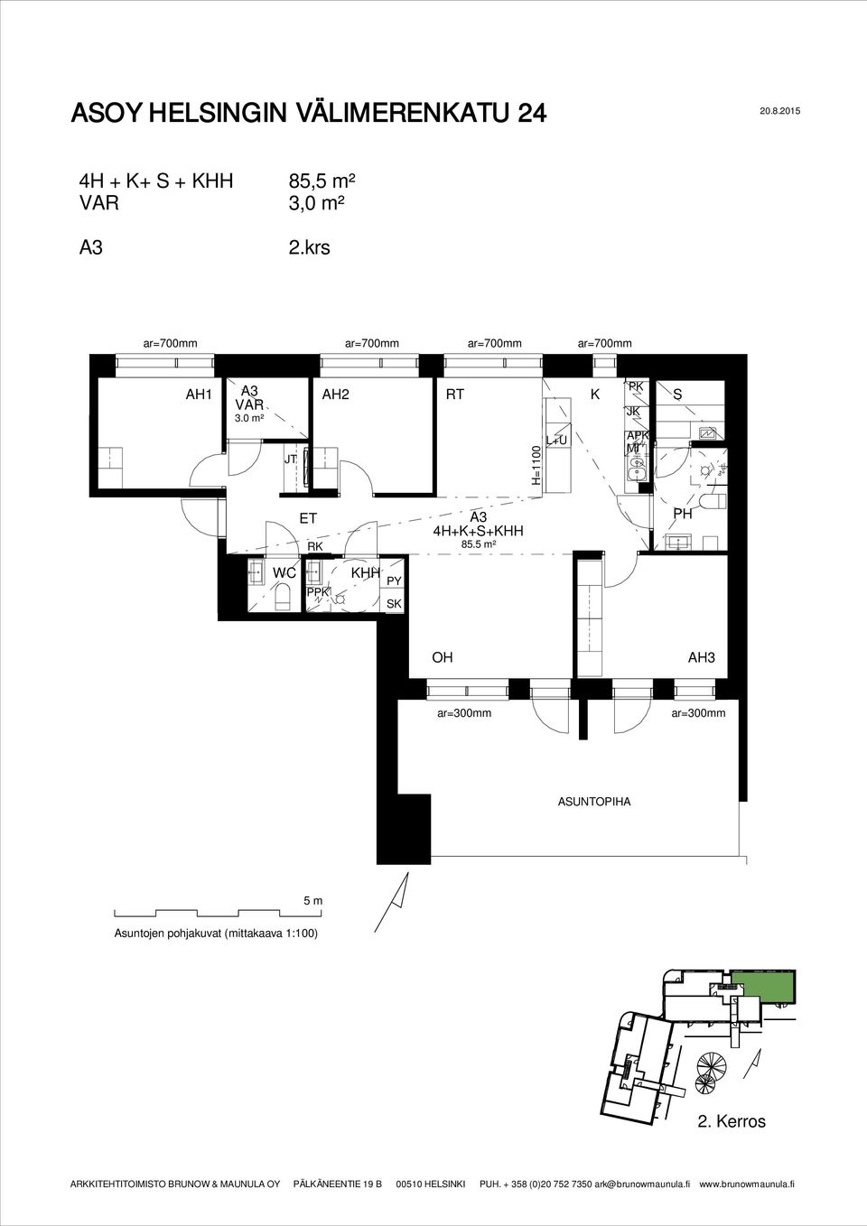 0 m² RT K PK S H=1100 L+U A3