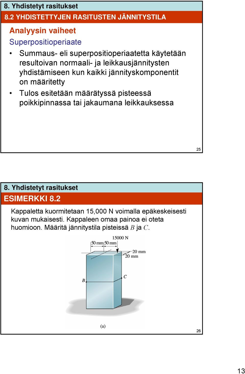 esitetään määrätyssä pisteessä poikkipinnassa tai jakaumana leikkauksessa 25 ESIMERKKI 8.