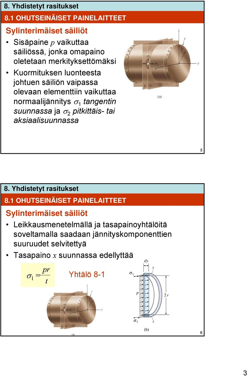 suunnassa ja σ 2 pitkittäis- tai aksiaalisuunnassa 5 8.