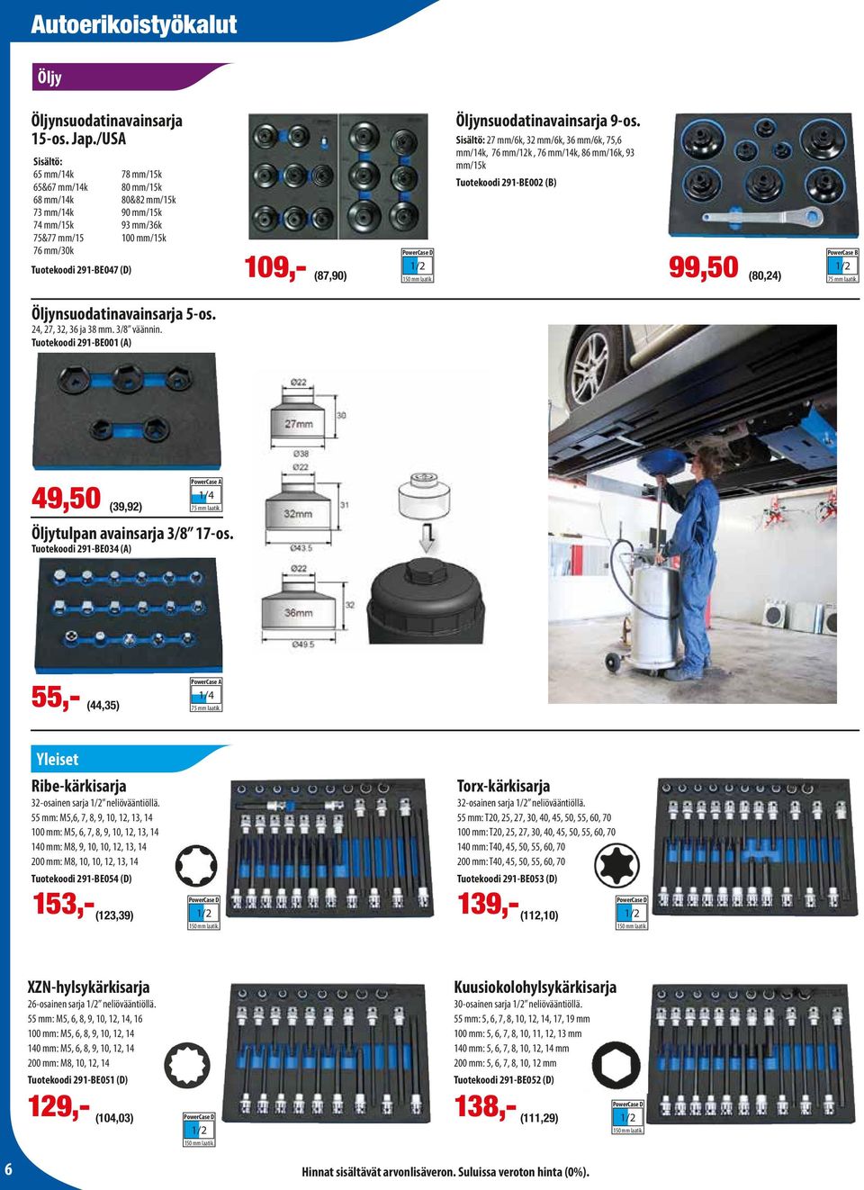 PowerCase D 150 mm laatik. Öljynsuodatinavainsarja 9-os.