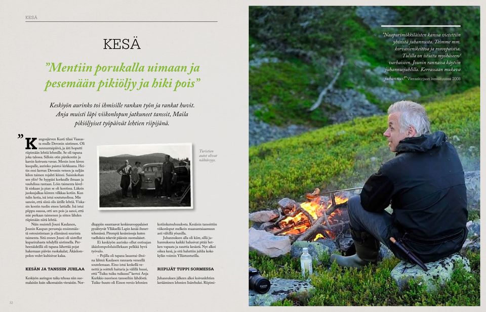 Anja muisti läpi viikonlopun jatkuneet tanssit, Maila pikiöljyiset työpäivät lehtien riipijänä. Kangosjärven Kusti tilasi Vaasasta mulle Devonin uistimen.
