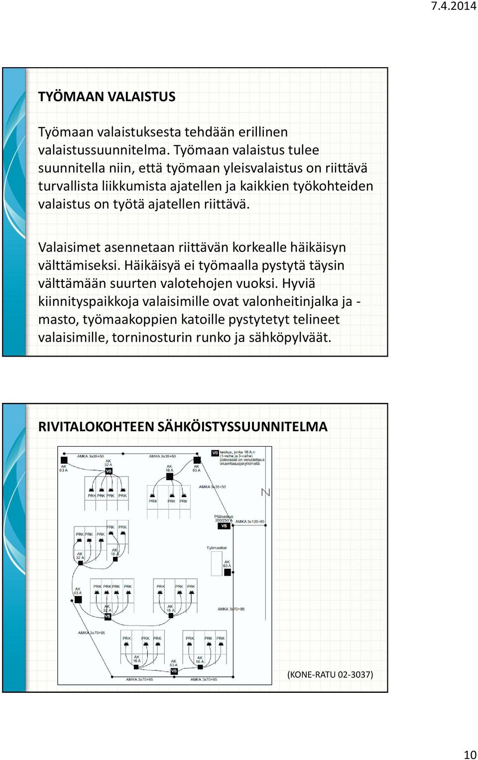 on työtä ajatellen riittävä. Valaisimet asennetaan riittävän korkealle häikäisyn välttämiseksi.