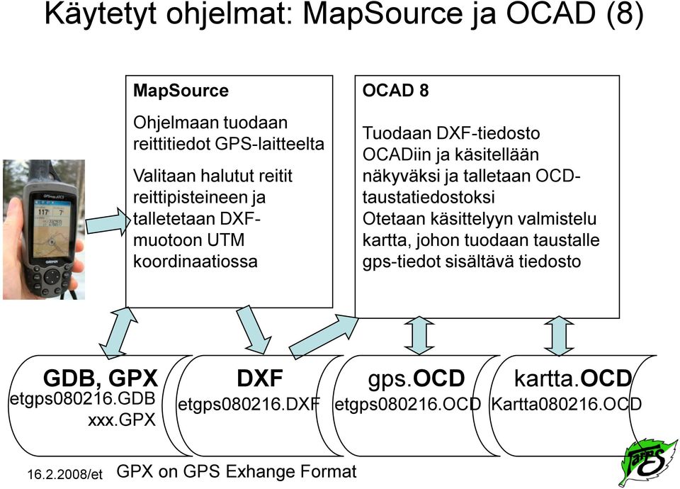 ja talletaan OCDtaustatiedostoksi Otetaan käsittelyyn valmistelu kartta, johon tuodaan taustalle gps-tiedot sisältävä