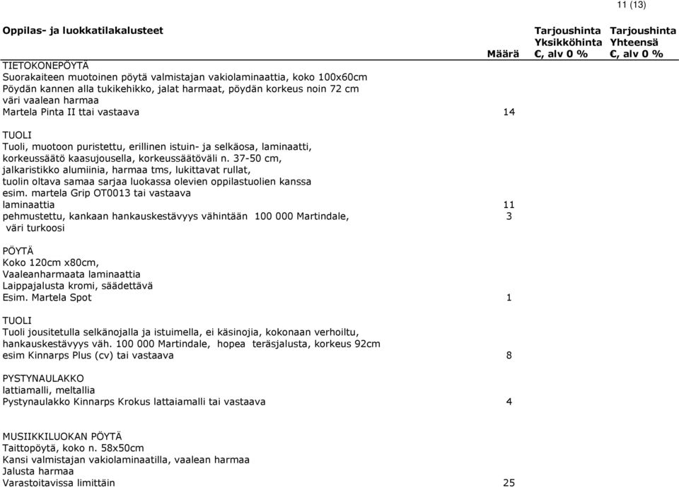 37-50 cm, jalkaristikko alumiinia, harmaa tms, lukittavat rullat, tuolin oltava samaa sarjaa luokassa olevien oppilastuolien kanssa esim.