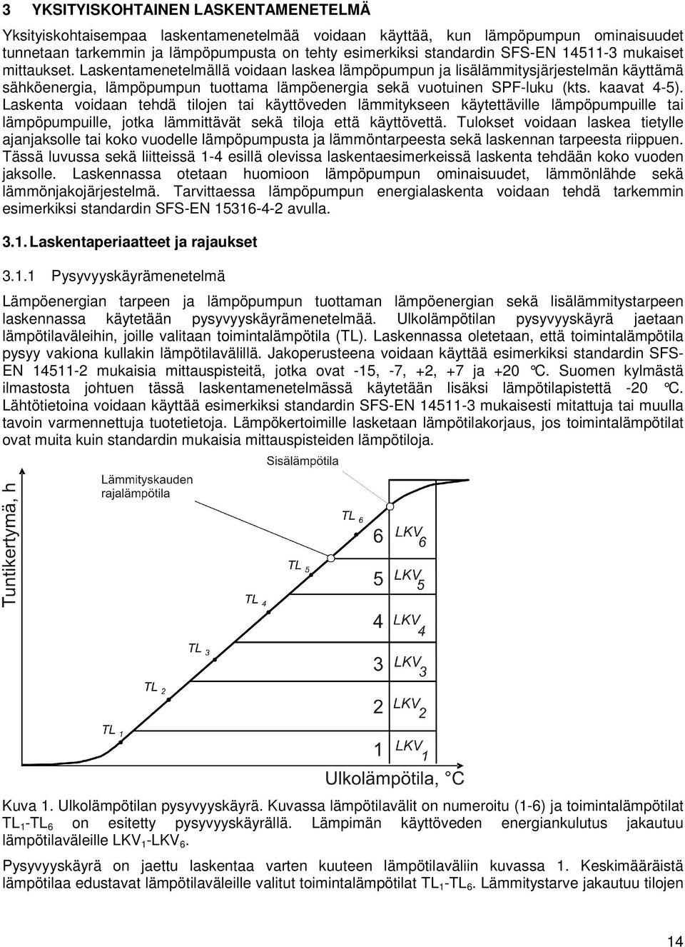 kaavat 4-5). Laskenta voidaan tehdä tilojen tai käyttöveden lämmitykseen käytettäville lämpöpumpuille tai lämpöpumpuille, jotka lämmittävät sekä tiloja että käyttövettä.