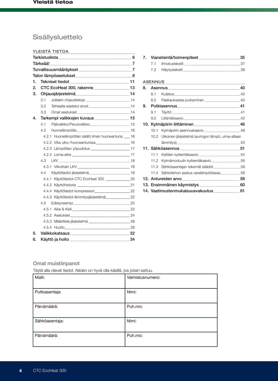 16 4.2.2 Vika ulko-/huoneanturissa 16 4.2.3 Lämpötilan yöpudotus 17 4.2.4 Loma-aika 17 4.3 LKV 18 4.3.1 Viikoittain LKV 18 4.4 Käyttötiedot järjestelmä 19 4.4.1 Käyttötiedot 20 4.4.2 Käyttöhistoria 21 4.