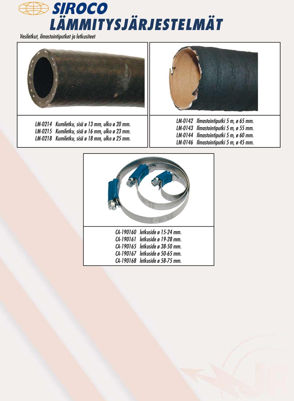 LM-0142 Ilmastointiputki 5 m, ø 65 mm. LM-0143 Ilmastointiputki 5 m, ø 55 mm. LM-0144 Ilmastointiputki 5 m, ø 60 mm.
