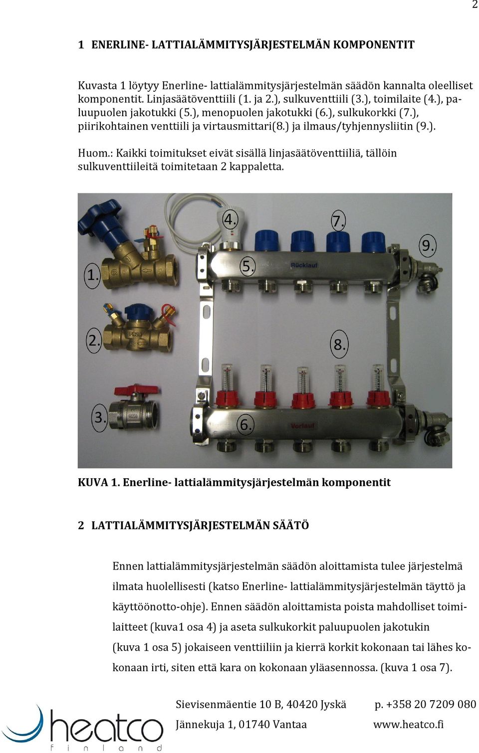 : Kaikki toimitukset eivät sisällä linjasäätöventtiiliä, tällöin sulkuventtiileitä toimitetaan 2 kappaletta. KUVA 1.