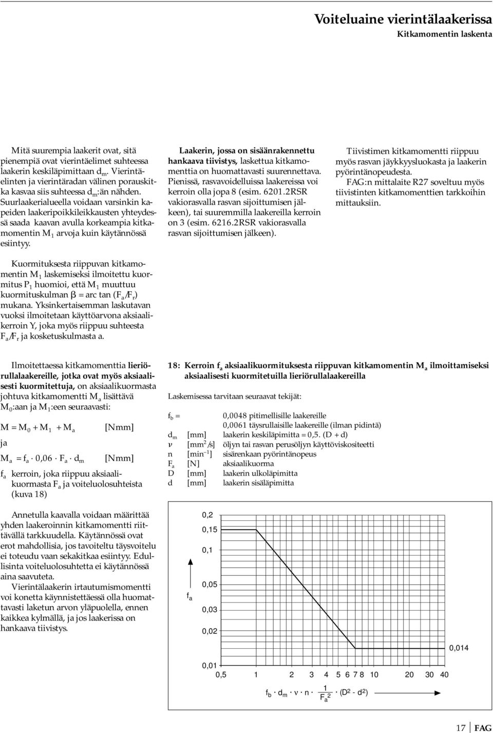 Suurlaakerialueella voidaan varsinkin kapeiden laakeripoikkileikkausten yhteydessä saada kaavan avulla korkeampia kitkamomentin M 1 arvoja kuin käytännössä esiintyy.