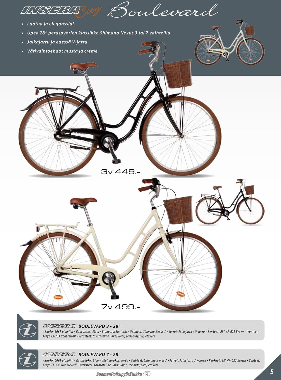 Araya TX-733 Doublewall Varusteet: tavarateline, lokasuojat, seisontajalka, etukori BOULEVARD 7-28" Runko: 6061 alumiini Runkokoko: 51cm Etuhaarukka: teräs Vaihteet: