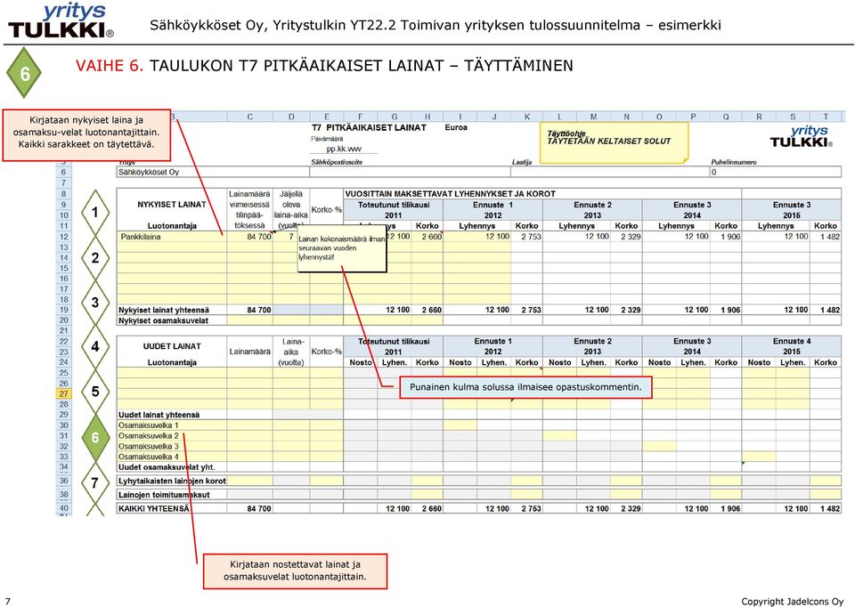 osamaksu-velat luotonantajittain. Kaikki sarakkeet on täytettävä.