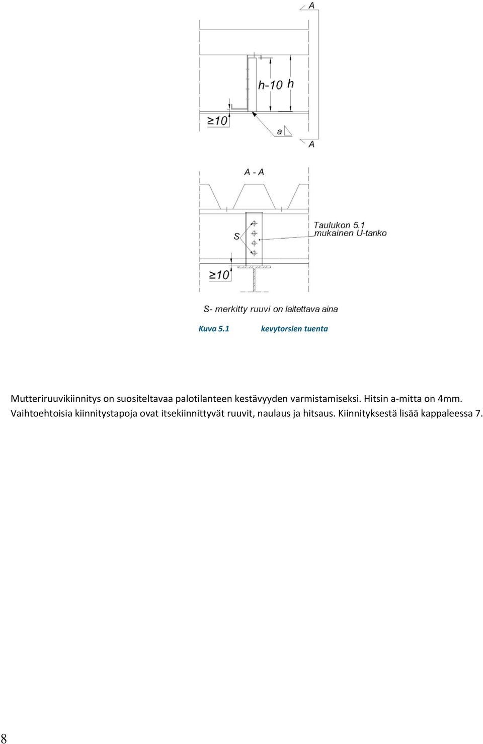 Vaihtoehtoisia kiinnitystapoja ovat itsekiinnittyvät ruuvit, naulaus ja hitsaus.