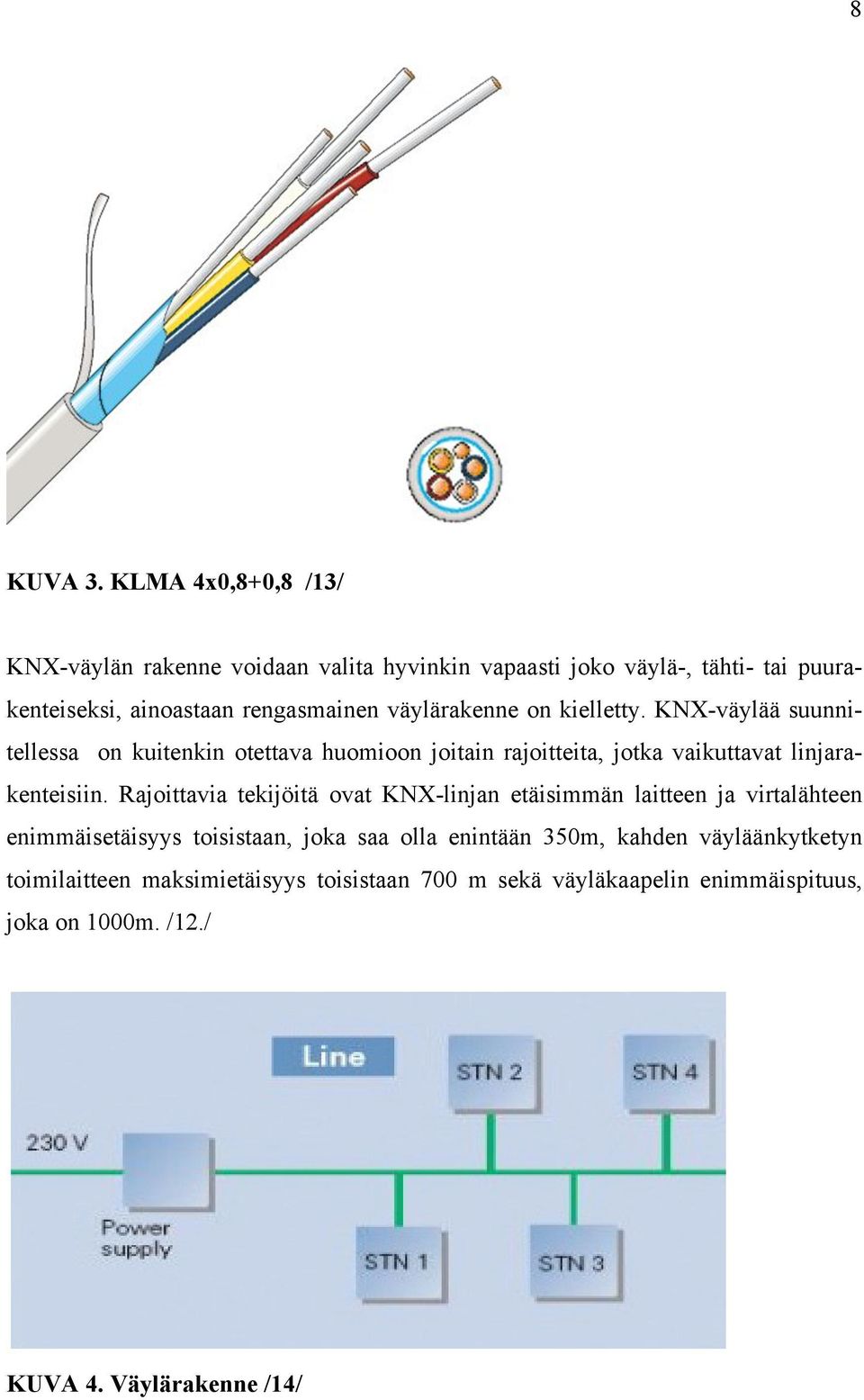 väylärakenne on kielletty. KNX-väylää suunnitellessa on kuitenkin otettava huomioon joitain rajoitteita, jotka vaikuttavat linjarakenteisiin.