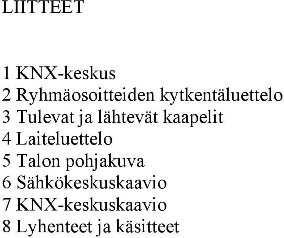 kaapelit 4 Laiteluettelo 5 Talon pohjakuva 6