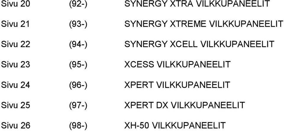 XTREME VILKKUPANEELIT SYNERGY XCELL VILKKUPANEELIT XCESS