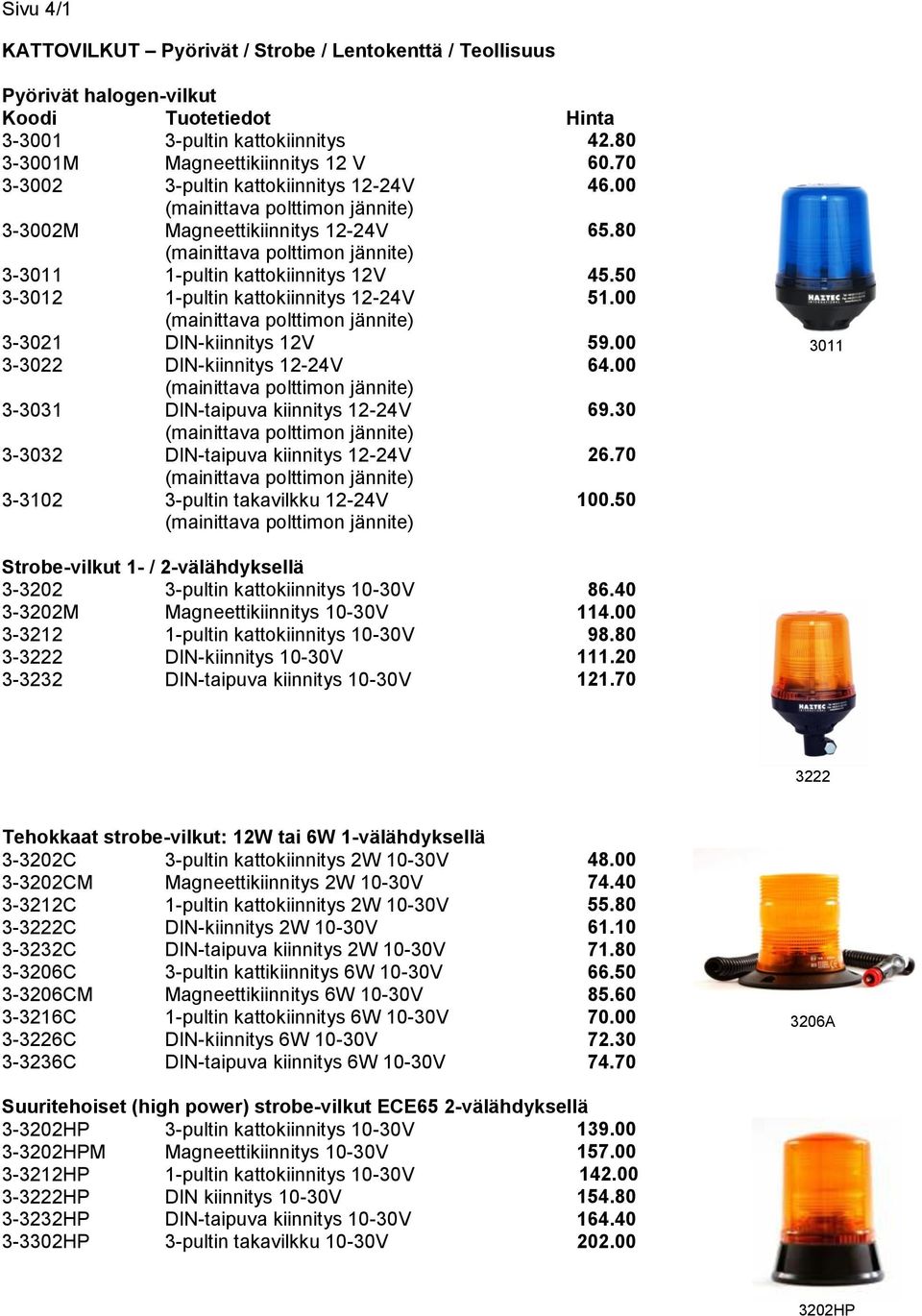 12-24V (mainittava polttimon jännite) DIN-kiinnitys 12V DIN-kiinnitys 12-24V (mainittava polttimon jännite) DIN-taipuva kiinnitys 12-24V (mainittava polttimon jännite) DIN-taipuva kiinnitys 12-24V