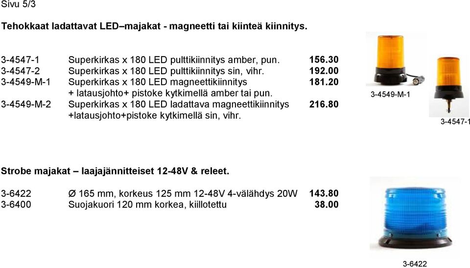 Superkirkas x 180 LED magneettikiinnitys + latausjohto+ pistoke kytkimellä amber tai pun.