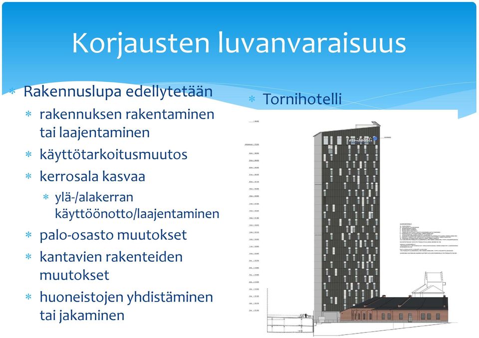 ylä-/alakerran käyttöönotto/laajentaminen palo-osasto muutokset