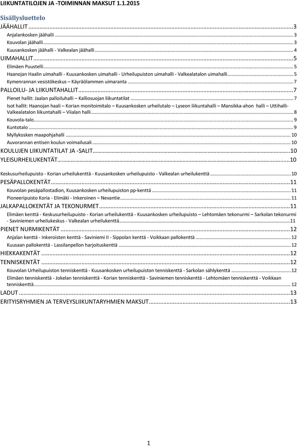 .. 7 PALLOILU- JA LIIKUNTAHALLIT... 7 Pienet hallit: Jaalan palloiluhalli Kalliosuojan liikuntatilat.