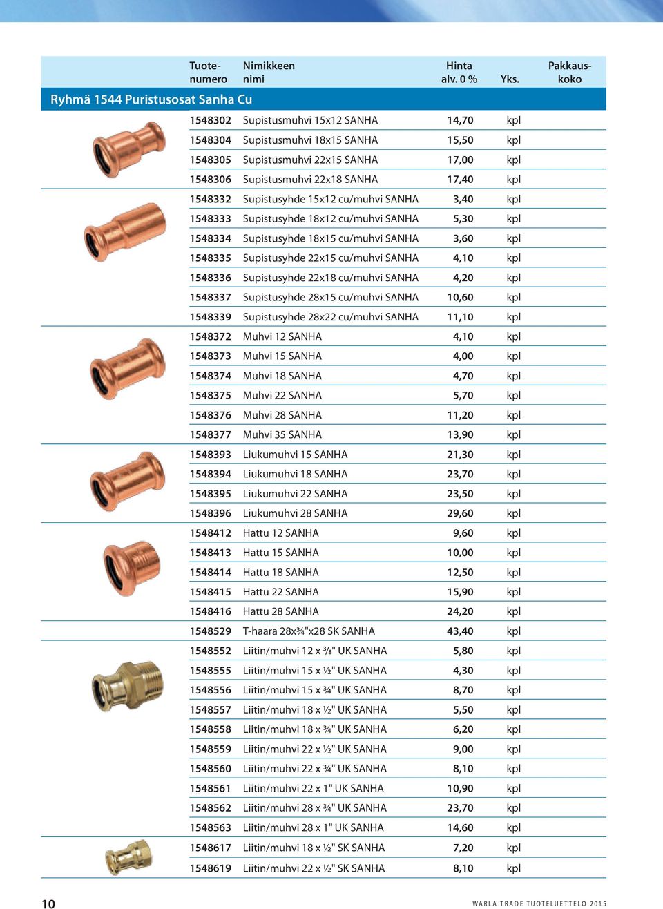 SANHA 4,10 kpl 1548336 Supistusyhde 22x18 cu/muhvi SANHA 4,20 kpl 1548337 Supistusyhde 28x15 cu/muhvi SANHA 10,60 kpl 1548339 Supistusyhde 28x22 cu/muhvi SANHA 11,10 kpl 1548372 Muhvi 12 SANHA 4,10