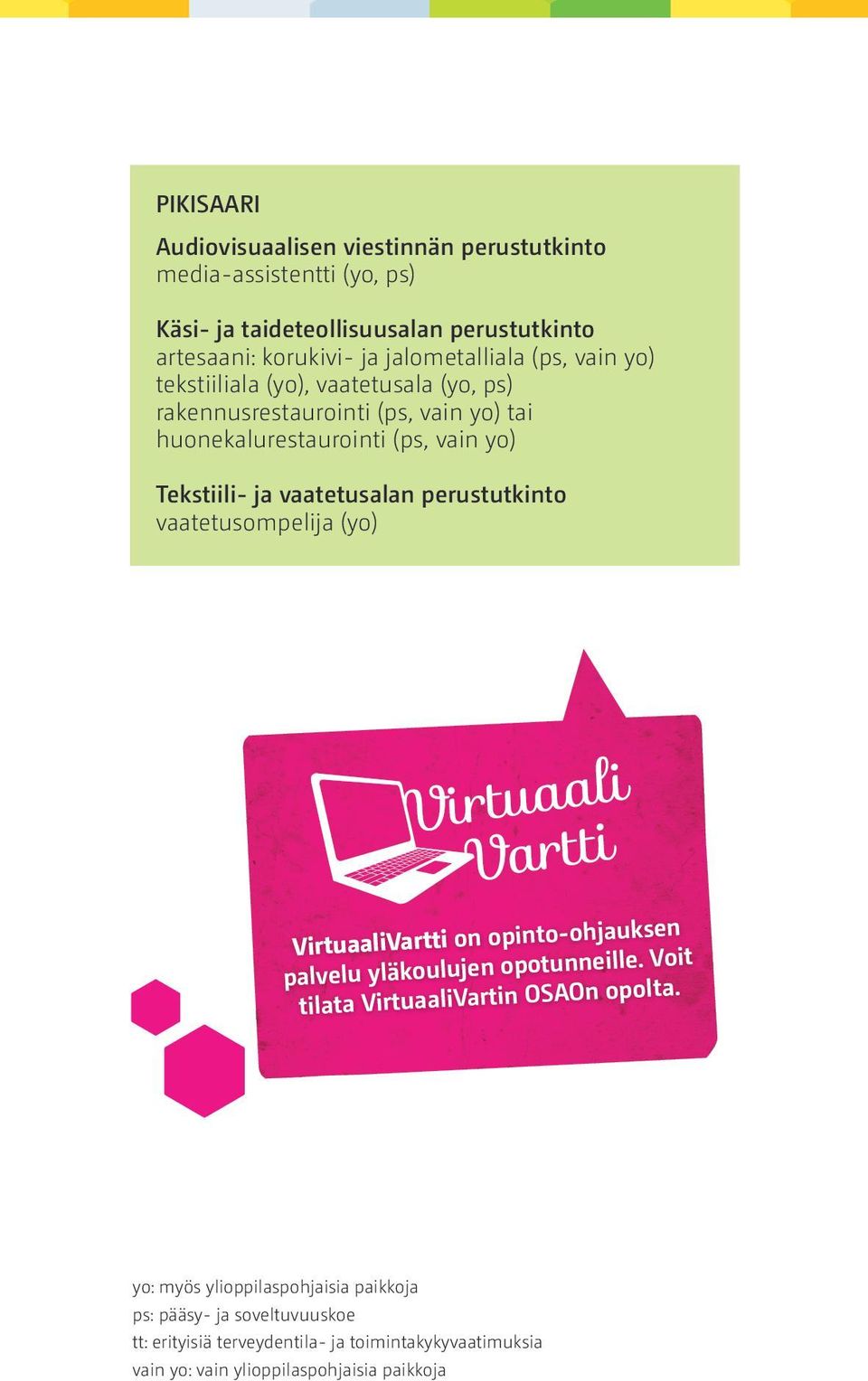 vaatetusalan perustutkinto vaatetusompelija (yo) VirtuaaliVartti on opinto-ohjauksen palvelu yläkoulujen opotunneille.