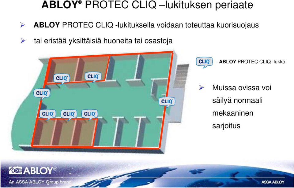 yksittäisiä huoneita tai osastoja = ABLOY PROTEC CLIQ