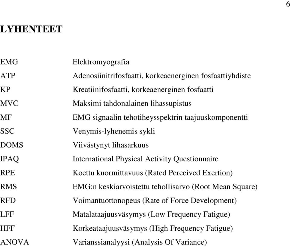 International Physical Activity Questionnaire Koettu kuormittavuus (Rated Perceived Exertion) EMG:n keskiarvoistettu tehollisarvo (Root Mean Square)