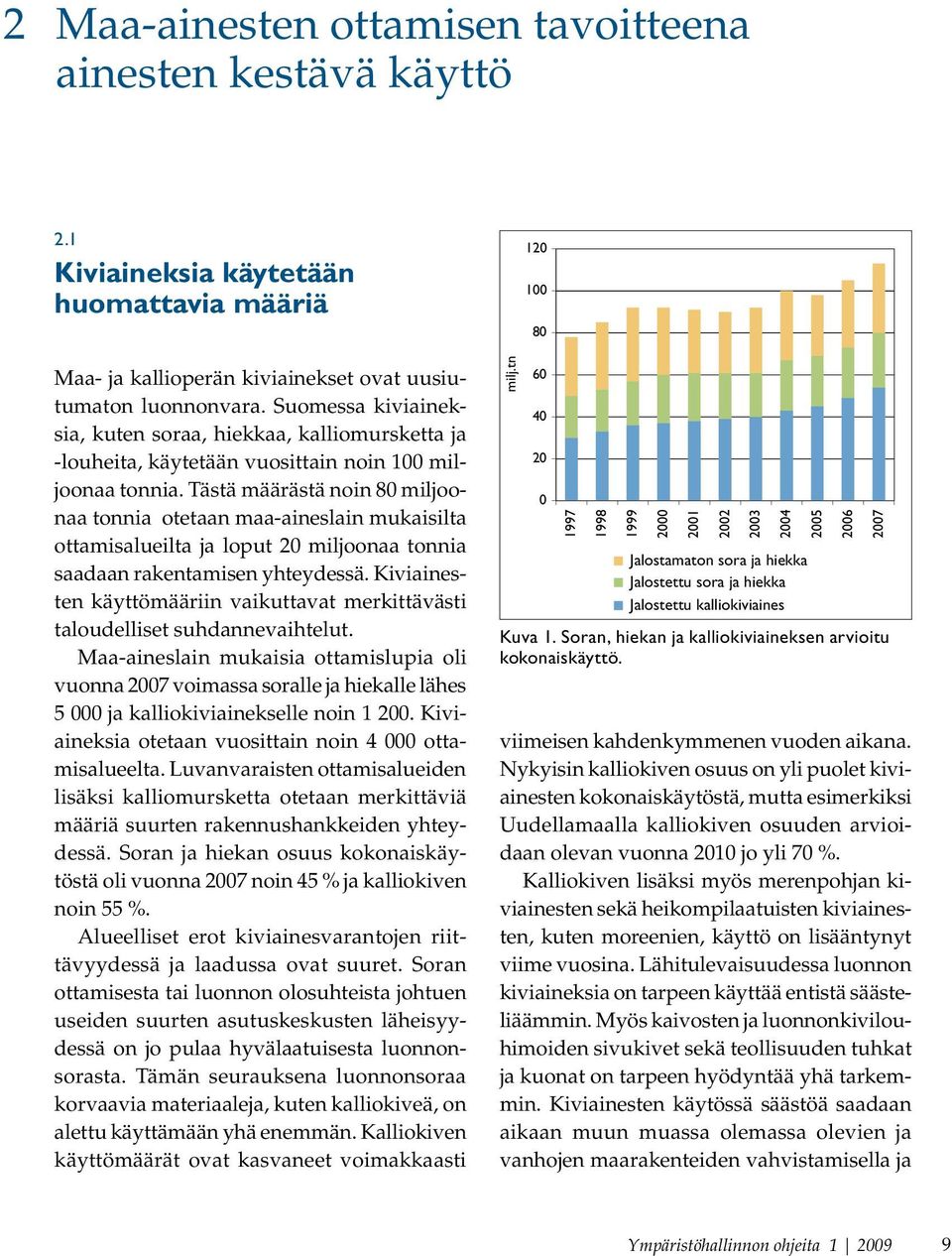 Tästä määrästä noin 80 miljoonaa tonnia otetaan maa-aineslain mukaisilta ottamisalueilta ja loput 20 miljoonaa tonnia saadaan rakentamisen yhteydessä.