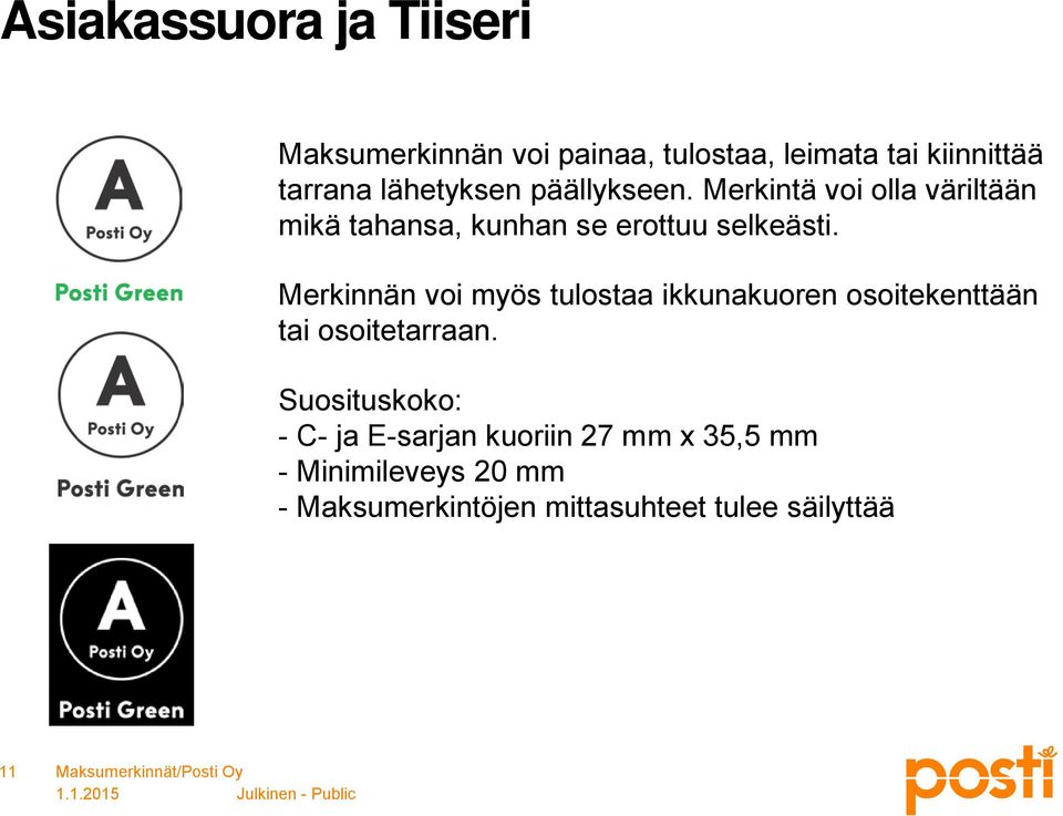 Merkinnän voi myös tulostaa ikkunakuoren osoitekenttään tai osoitetarraan.