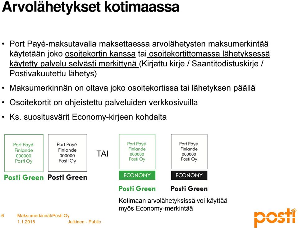 Postivakuutettu lähetys) Maksumerkinnän on oltava joko osoitekortissa tai lähetyksen päällä Osoitekortit on ohjeistettu