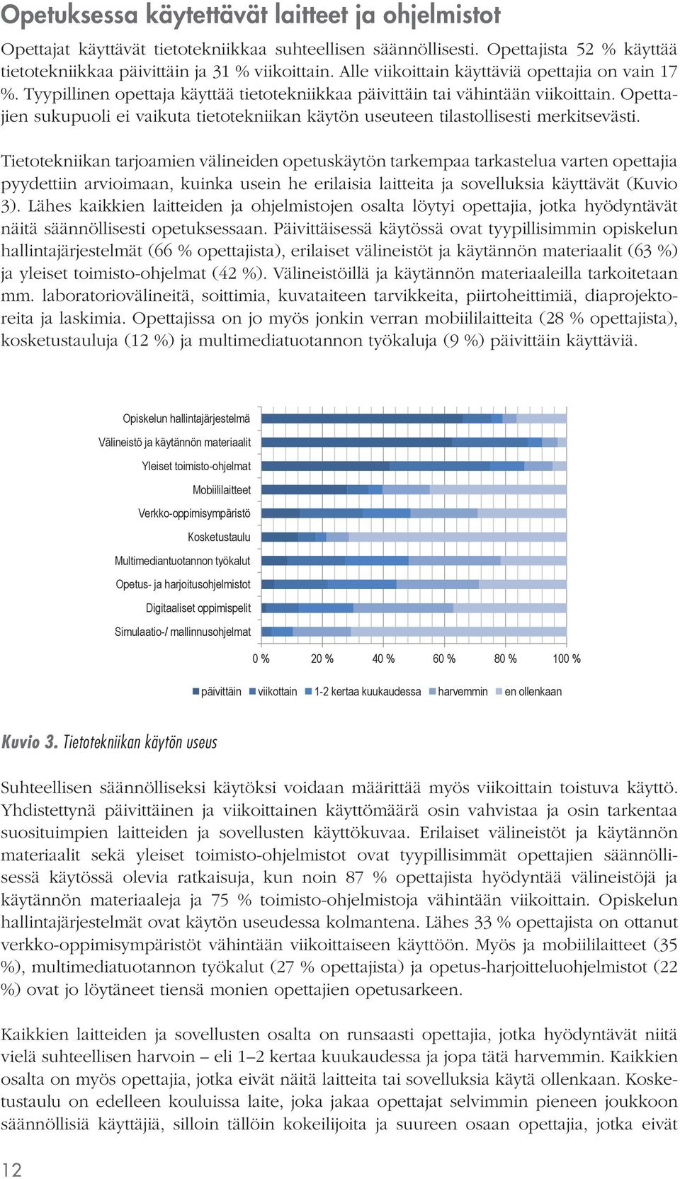 Opettajien sukupuoli ei vaikuta tietotekniikan käytön useuteen tilastollisesti merkitsevästi.