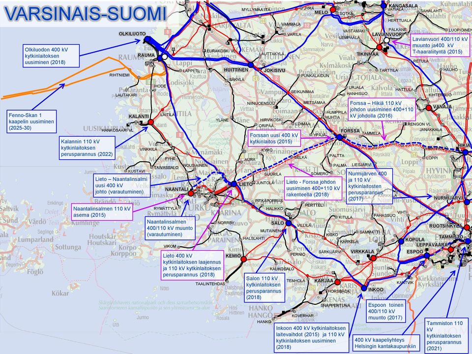 TAALINTEHDAS HUITTINEN NORRBY SÄKYLÄ KEMIÖ MYLLYMAA ITÄ AURA LIETO HALSLAHTI LAUTTAKYLÄ JOKISIVU NIINIJOENSUU HIRVIKOSKI ORIPÄÄ KYRÖ JUNTOLA MUTAINEN VAMMALA KAUKOSALO VARILA Forssan uusi 400 kv