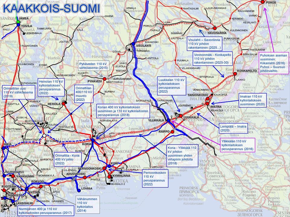 KALLIOLA JOUTSA NUORAMOINEN LUSI KOLAVA NASTOLA VL Pyhäveden sähköasema KUORTTI Orimattilan muunto (2022) PYHÄVESI VIHKO LELKOLA SURVAANNIEMI MÄNTYHARJU NURMAA KORVENLAITA UTTI OTAVA RISTIINA